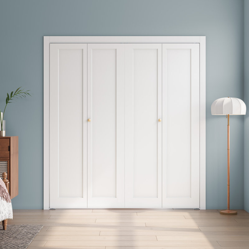 Porte pliante en bois manufacturé à 1 panneau apprêté blanc avec ensemble de quincaillerie, 72 po x 80 po, 2