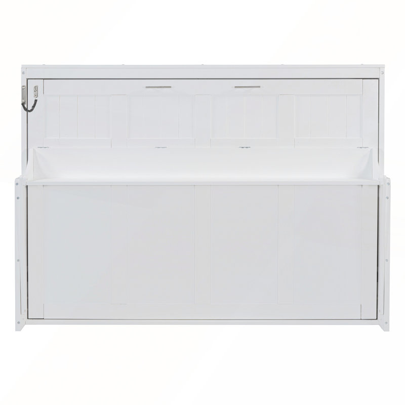 Lit escamotable double avec levage hydraulique et bureau intégré pour une utilisation compacte et multifonctionnelle dans les maisons modernes