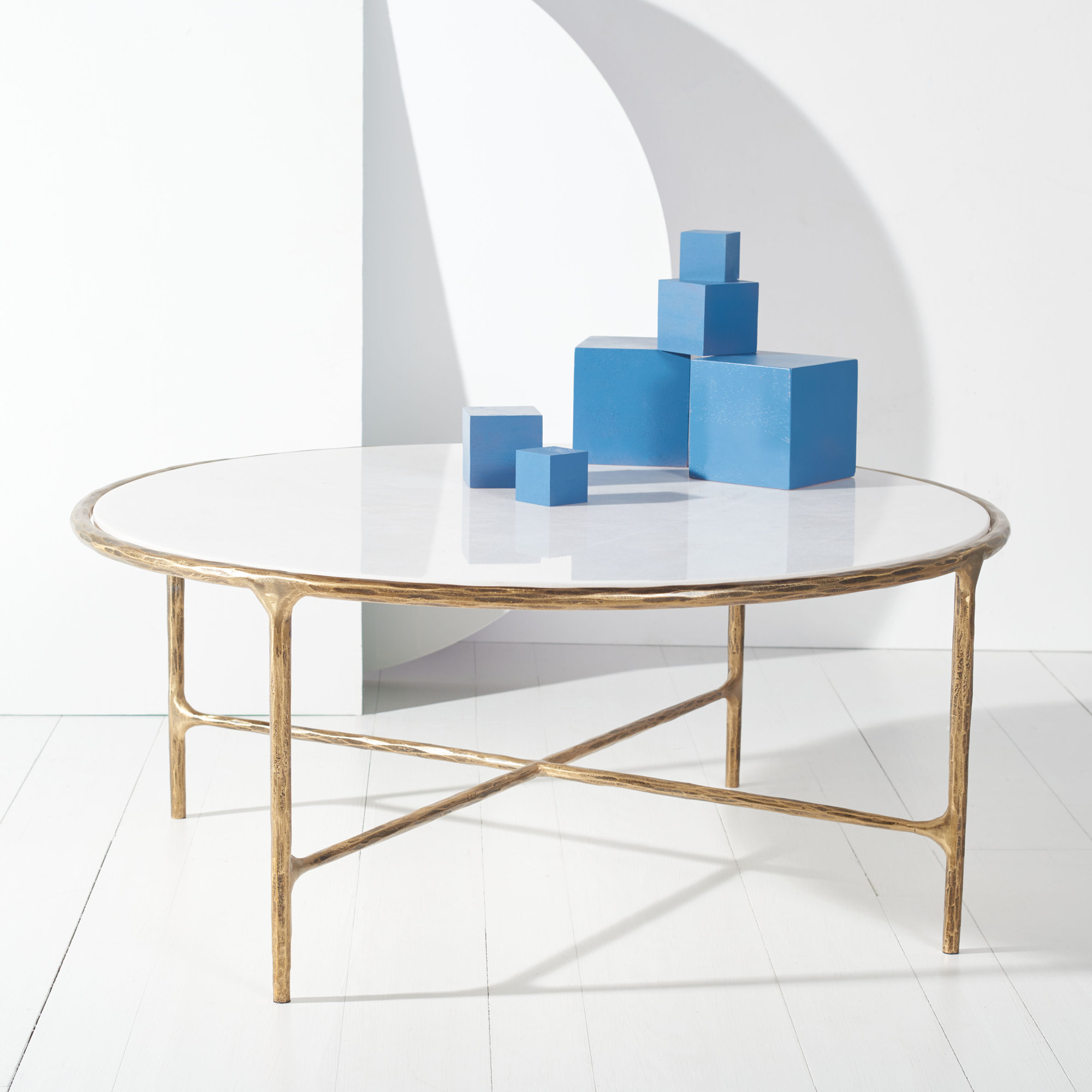 Evelynn Single Coffee Table, White Marble, Brass, Marble