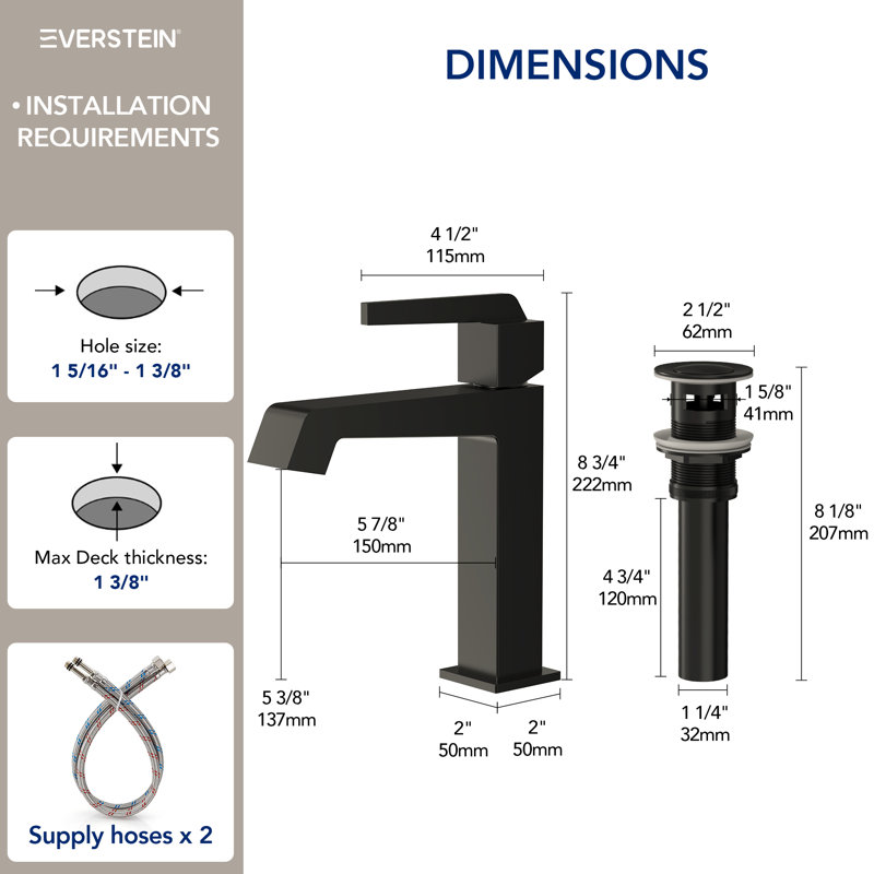 Single Handle Bathroom Faucet with Drain Assembly, Single Hole Bathroom Sink Faucet, Matte Black