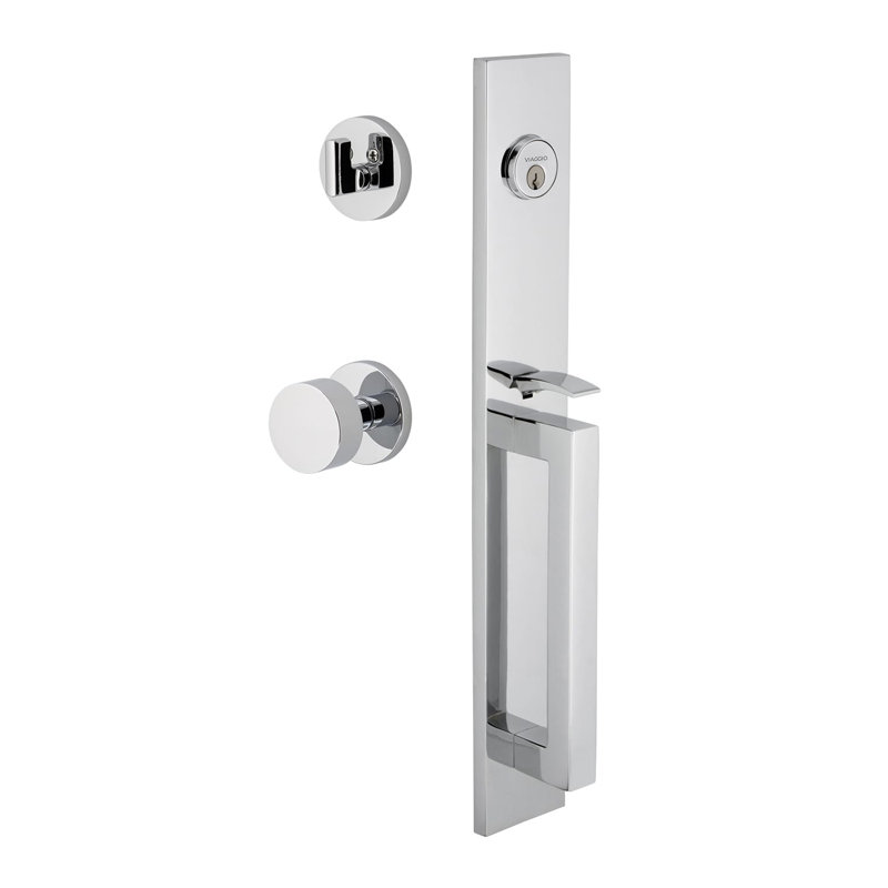 Ensemble de poignées une pièce Viaggio Quadrato avec poignée en D et rosette avec bouton Circolo, 2.375", Chrome brillant
