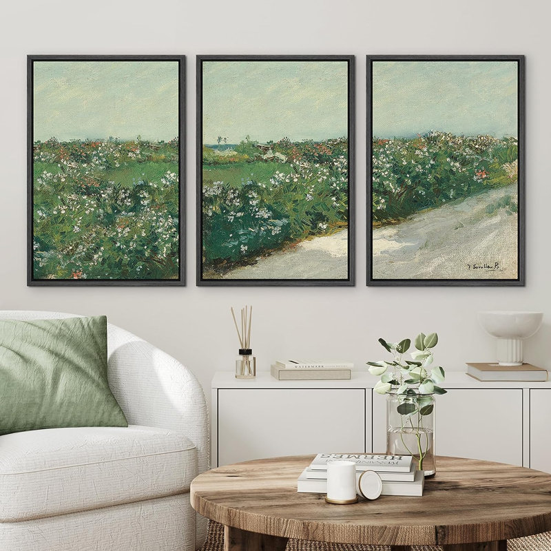 Rustique, champ de fleurs, paysage français, nature sauvage, 3 pièces, H 36 po x l 24 po x P 1,5 po, Cadre en plastique noir