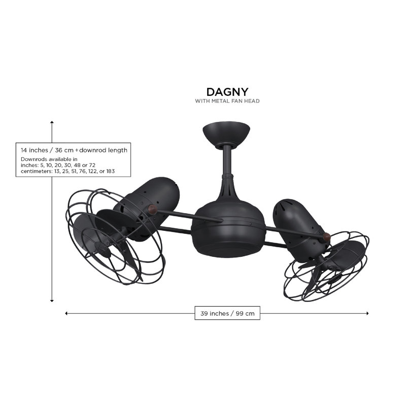 39" Dagny Dual Rotational 3 Blade Ceiling Fan with Remote, Matte Black