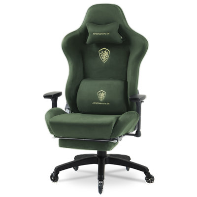 Breathable Suede Fabric Gaming Chair, Big and Tall Ergonomic Game Chair with Adjustable Massage Lumbar Support,3D Armrests,Retractable Footrest and Smooth PU Wheels