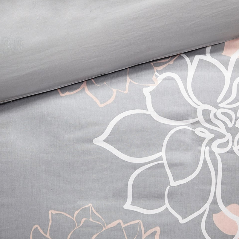 Ensemble de housse de couette 6 pièces pour grand lit avec attaches de coin 18 x 18 gris taupe / mauve coton gris / pêche