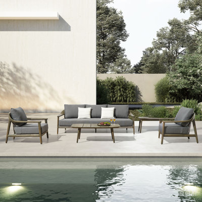 LEO Outdoor 5-Seater Coversation Set, Solid Teak Frame