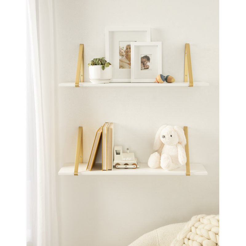 Tablette de support en sapin Mcmartin, Blanc / Doré, H 8,27 po x l 27,50 po x P 6,89 po