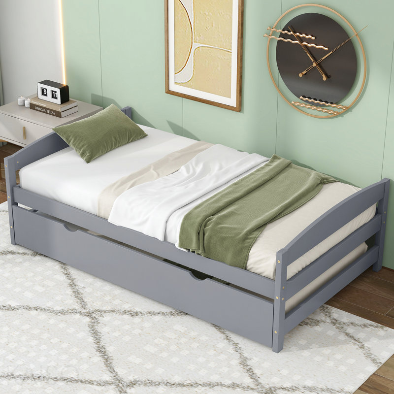 Lit plateforme simple avec lit gigogne simple, gris, Gris