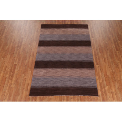 Tapis unique en laine noué à la main brun / gris nouvel âge 5 pi 4 po x 8 pi 3 po