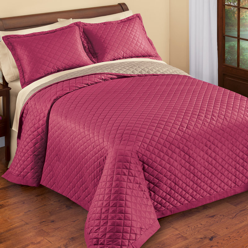 Classic Elegant Reversible Bedspread Set, Burgundy/Taupe, Full Bedspread +  2 Standard Shams