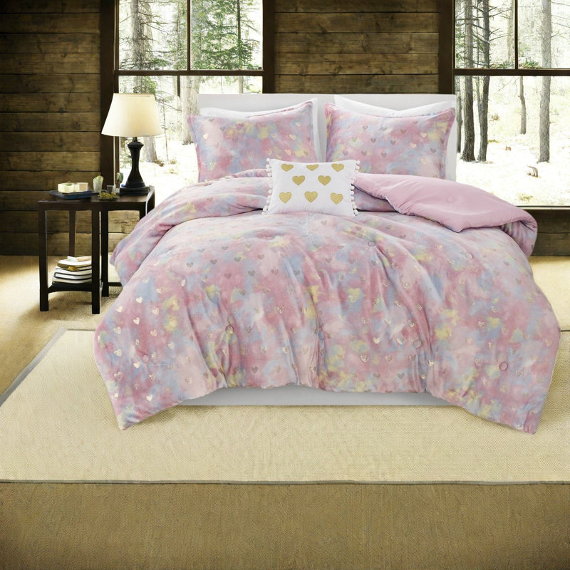 Ensembles de literie en peluche moderne, édredon et oreiller en polyester, motif de cœur pour la maison