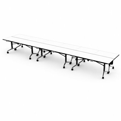 12 Person Fold-up Training Tables, Extra Long for Seminars and Conferences with White color Thick Tops, Fold-Up Legs & Integrated Power Boxes.
