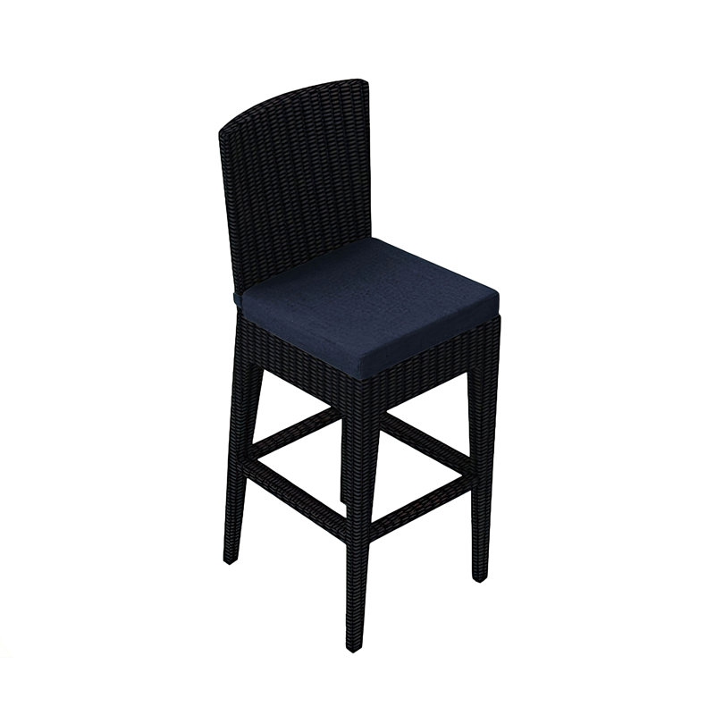 Kaneb High-Density Polyethylene (HDPE) Wicker Outdoor 28.75'' Bar Stool, Spectrum Indigo Sunbrella®, 25" H