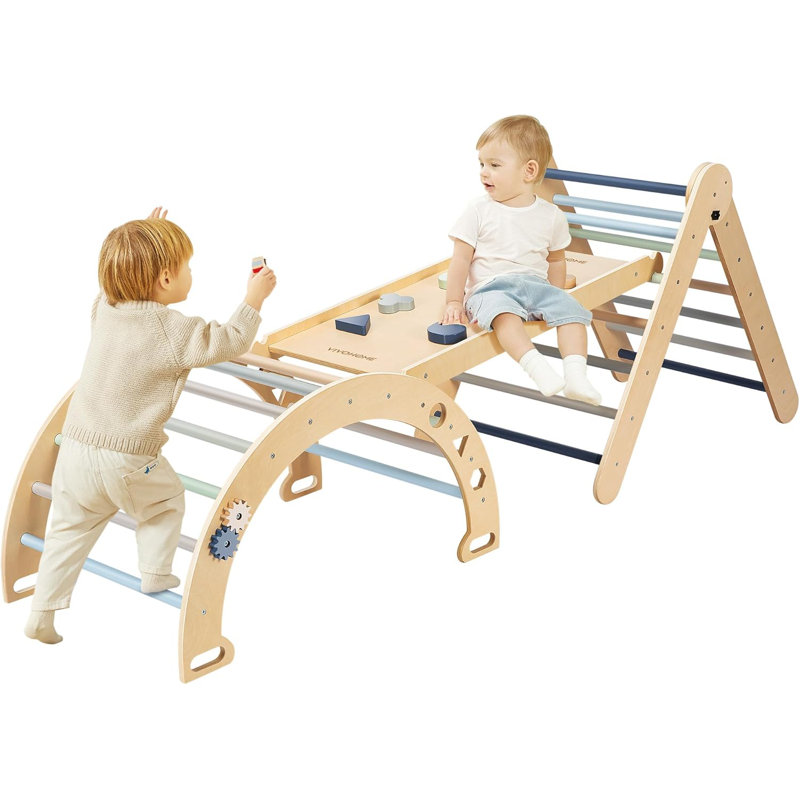Grimpeur en bois 8 en 1 Pikler, Beige/gris/bleu