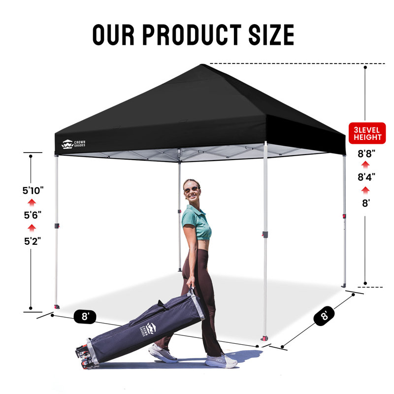 8 Ft. W x 8 Ft. D Instant Pop Up Canopy Tent with One Push Setup, Black