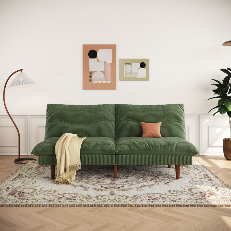 71" Convertible Corduroy Futons Sofa Folding Reclining Sleeper Sofa, Green Corduroy