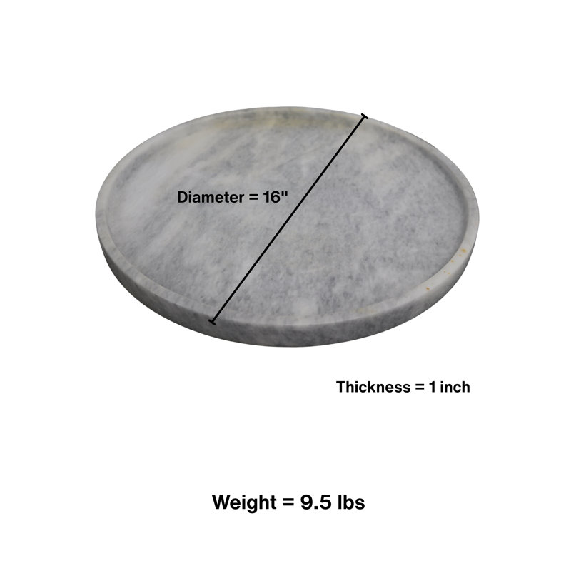 16” Round Zebra White Marble Serving Tray – Elegant Luxury Home & Kitchen Decor, 16"W x 0.5"D x 1"H