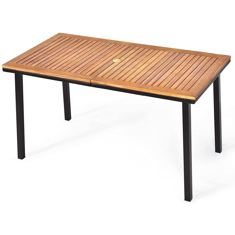 Buker Rectangular Metal Outdoor Dining Table With Umbrella Hole , 140cm cm W 75cm cm D