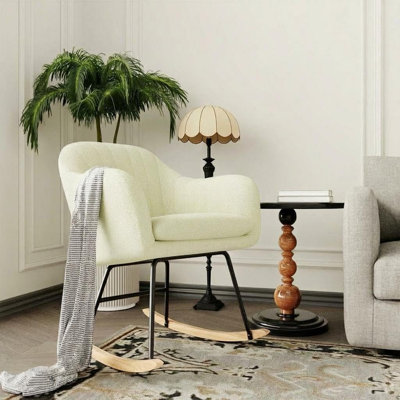 Chaise berçante rembourrée avec coussin, chaise de salon confortable rembourrée, pieds en bois d'hévéa, chaise berçante confortable pour la chambre à coucher