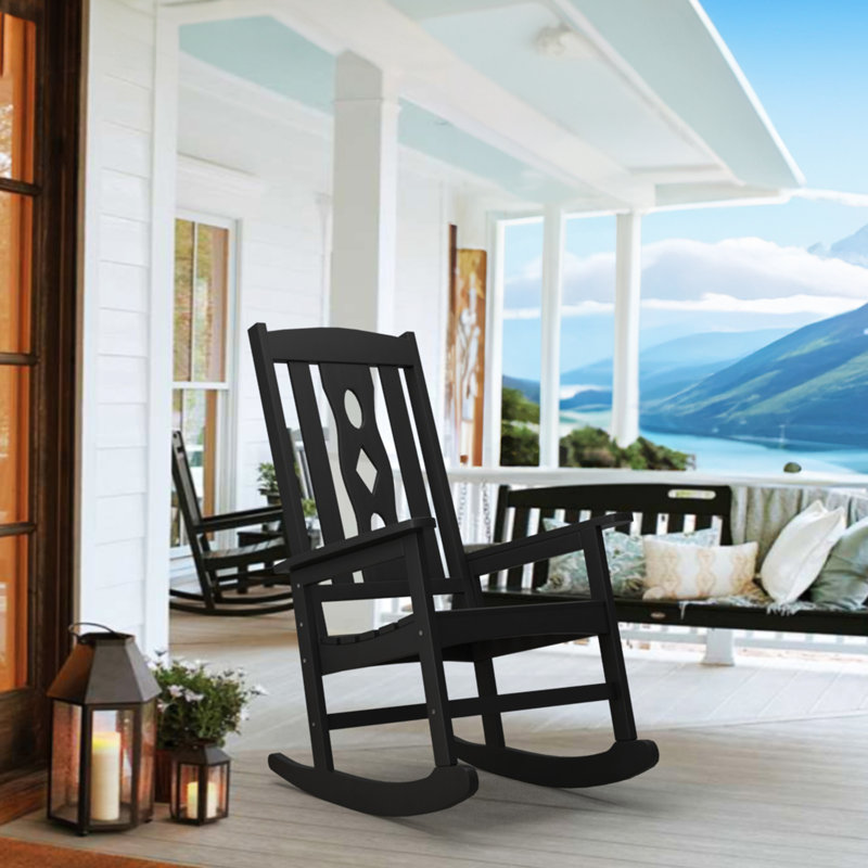 Chaise berçante d'extérieur en plastique Costner, Noir