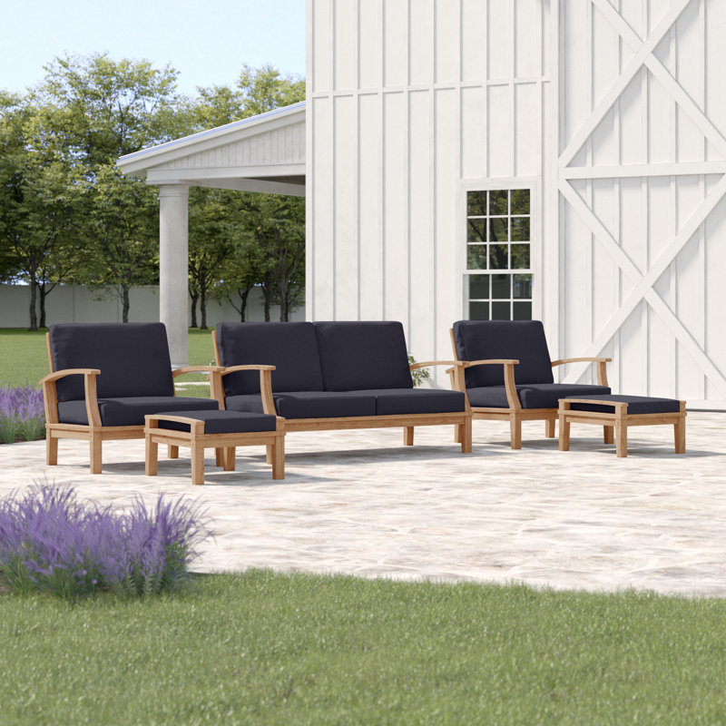 Modway Marina 5 Piece Outdoor Patio Teak Set, Navy