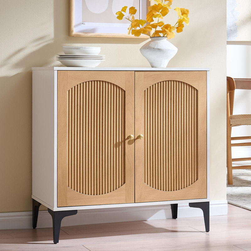 Buffet 125,96 "avec portes et tablettes, chêne blanc et naturel, 4 pièces, Blanc / chêne naturel