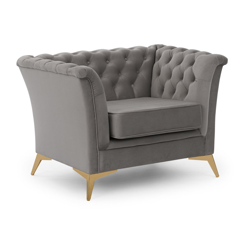 Whitby Velvet Chesterfield Chair, Grey, Gold