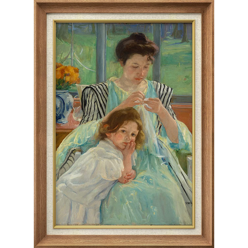 «Young Mother Sewing» par Mary Cassatt - Peinture sur toile à cadre unique, Naturel