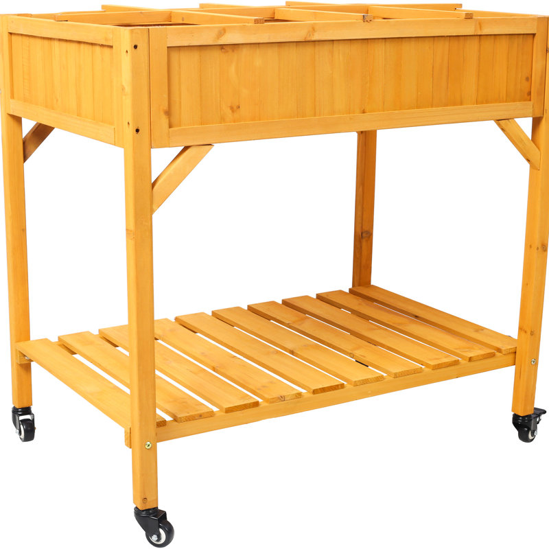Contenant mobile en bois surélevé à 8 poches: pour plantes avec roues verrouillables, tablette de rangement et pot à fleurs avec grand espace de rangement: herbes, légumes, fleurs, trous de roues