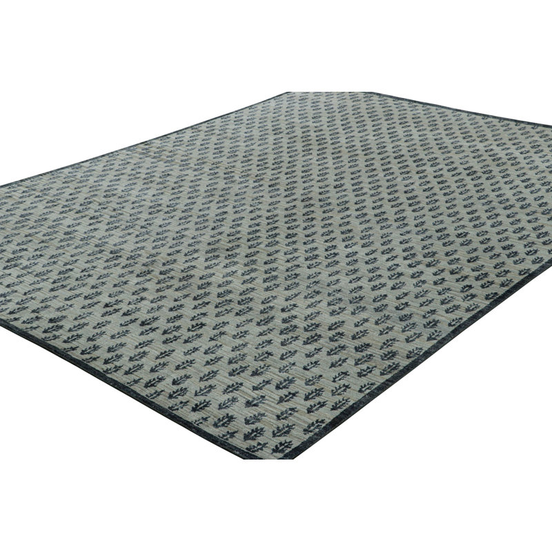 Black Print Hand Knotted Floral Area Rug, Runner 3' x 10'