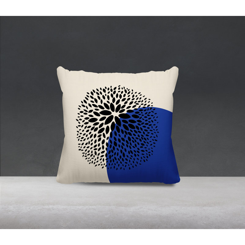 Bavaria Floral Outdoor Reversible Throw Pillow, 19"H x 19"W, Navy Blue/Cream/Black