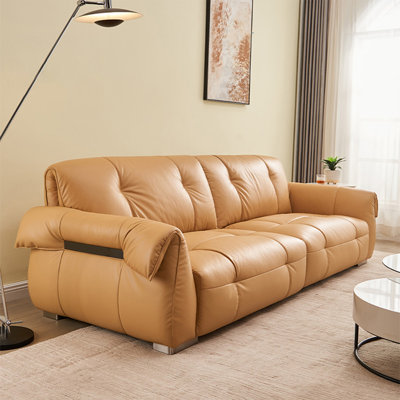 Orange Genuine Leather Modular Sofa cushion Loveseat