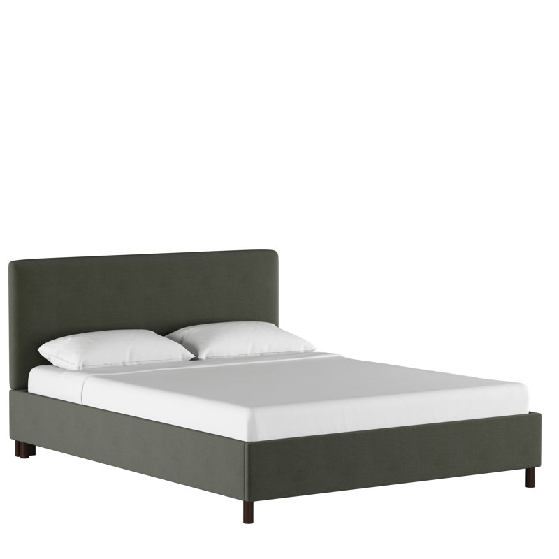 Lit plateforme tapissier Eisley, Simple, Lin texturé bleu marine Zuma