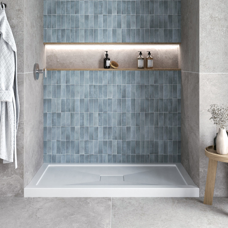 Base de douche 60 po x 32 po en alcôve en acrylique blanc brillant avec bonde centrale, bonde incluse, Blanc lustré
