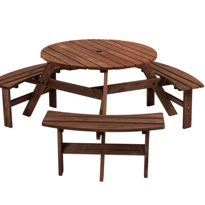 Brown Picnic Table For 6 Persons Outdoor - 35" Tabletop, 3 Benches, 1720Lb Capacity, Patio, Backyard, Garden 6 Spaces Brown,