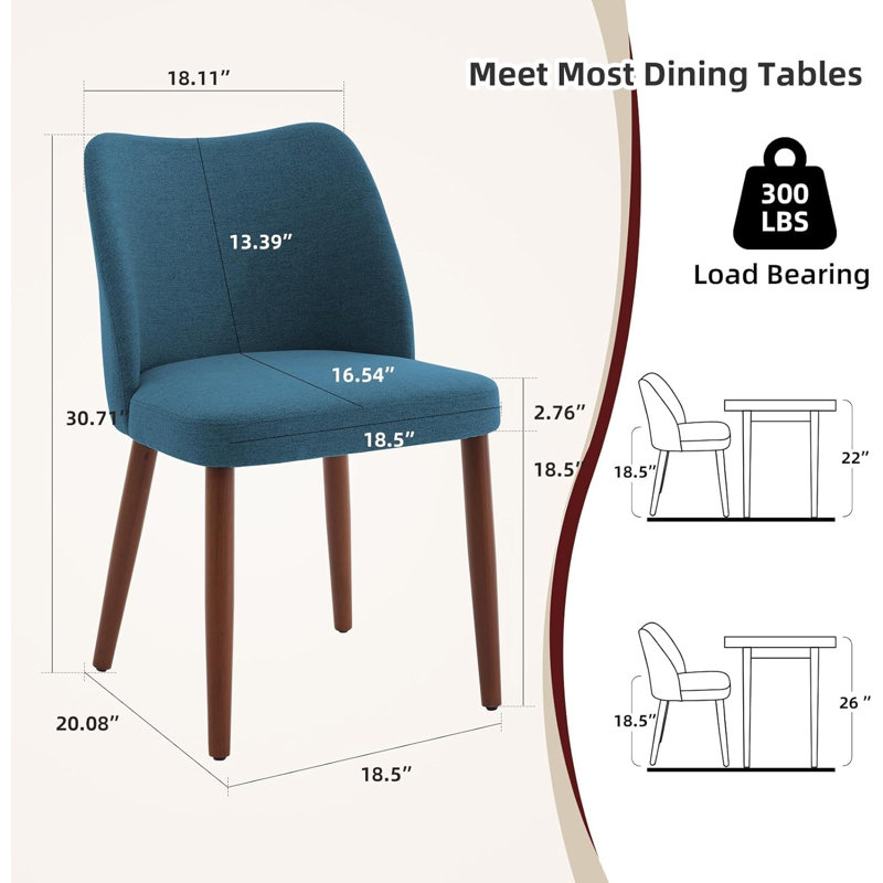 Polyester Upholstered Side Chair, 4, Blue