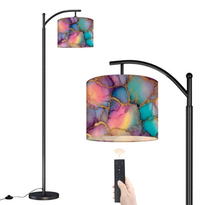Arc Floor Lamp with Adjustable Lampshade Abstract Alcohol Ink Art Gold Standing Lamp 3 Color Temperatures Dimmable Tall Pole Lamp with Foot Switch for Bedroom