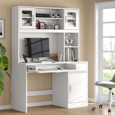 47.2"Wide Modern Computer Desk with Hutch,Office Desk with App-Controlled LED Lighting and Charging Station for Home Office