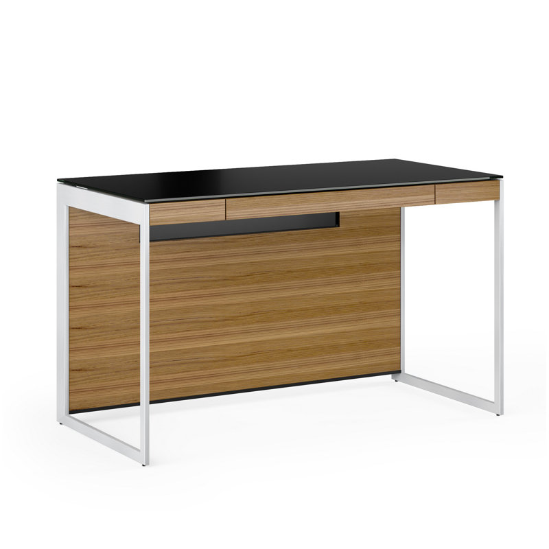 Sequel Desk With Back Panel, Natural Walnut/Satin Nickel
