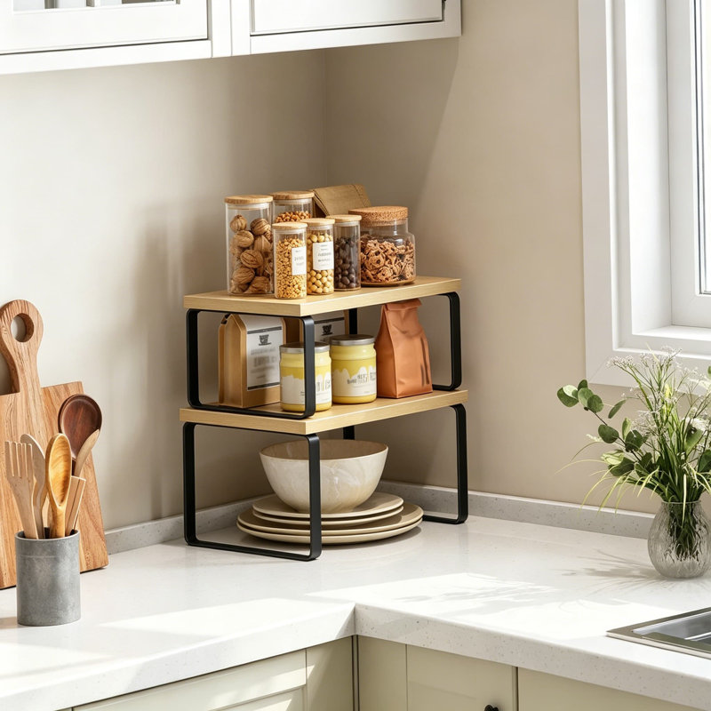 Ensemble modulaire de 2 étagères à épices modulaires, comptoir de cuisine et étagère de rangement avec armoires réglables pour les épices, les huiles et le garde-manger