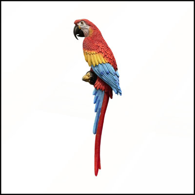 Statue de perroquet ara rouge à suspendre, 96,5 cm (38 pouces), figurine d'oiseau réaliste en résine peinte à la main, résistante aux intempéries, décor extérieur pour jardin tropical.