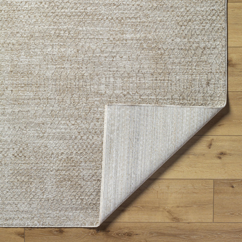 Tapis gris en polyester tissé à la machine Rhylei, Rectangle 6 pi 7 po x 9 pi 6 po