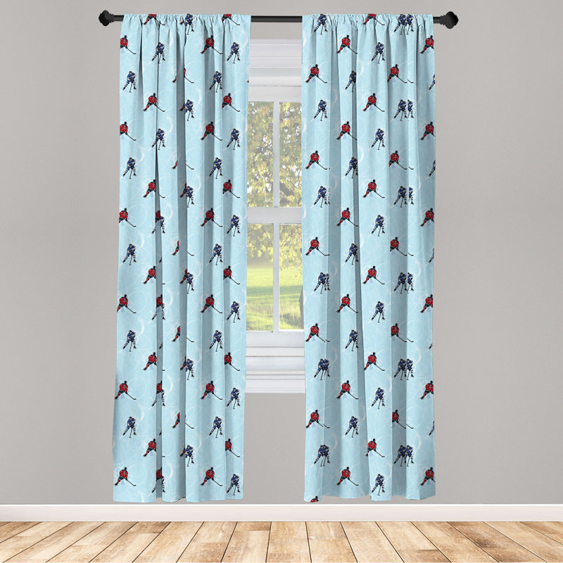 Light Blue Ice Hockey Pattern Rod Pocket Curtain Panels