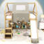 Lit mezzanine en bois avec glissoire et tablettes-790877772-790877774
