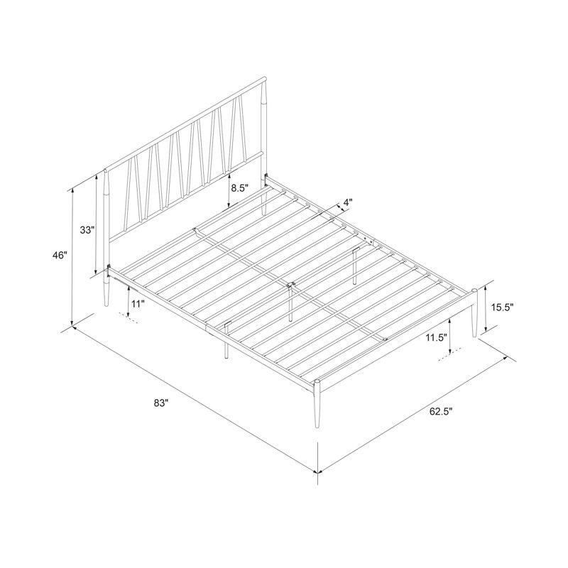 Black Metal Queen Bed Frame with Geometric Headboard