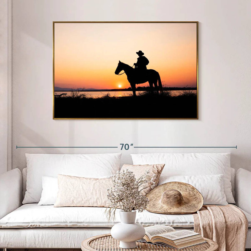 Silhouette de cowboy, 46 po x 31 po, Cadre flottant doré