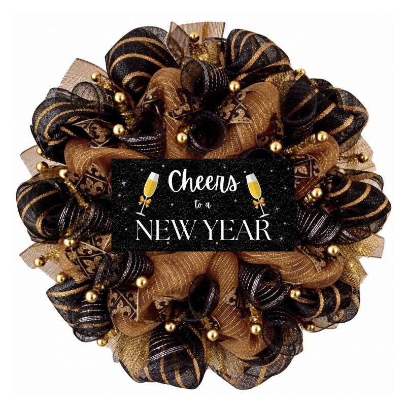Couronne du Nouvel An «Cheers to a New Year» or et noir