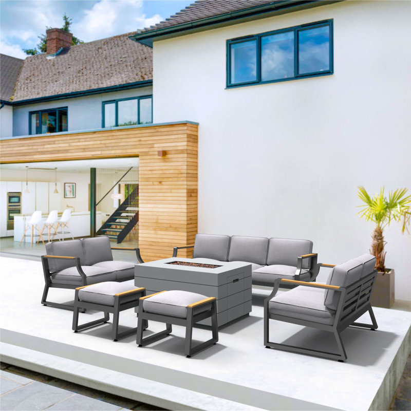 9 - Person Patio Conversation Set with Cushions, Black