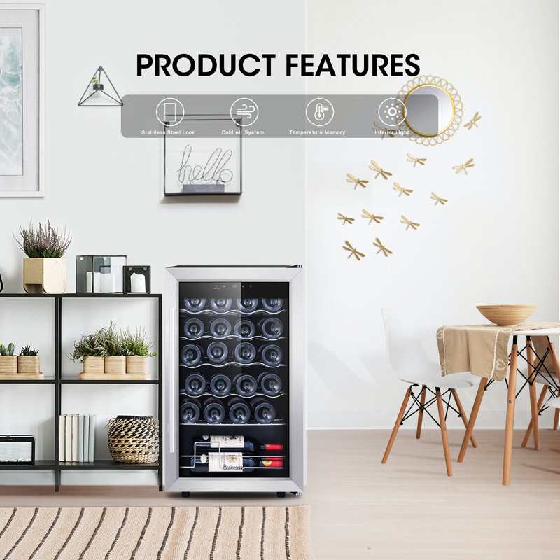 Stainless Steel 24-Bottle Freestanding Wine Cooler with LED Lighting