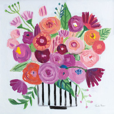 Pink Blossoms II Black Lines 1 Piece Wrapped Canvas Painting